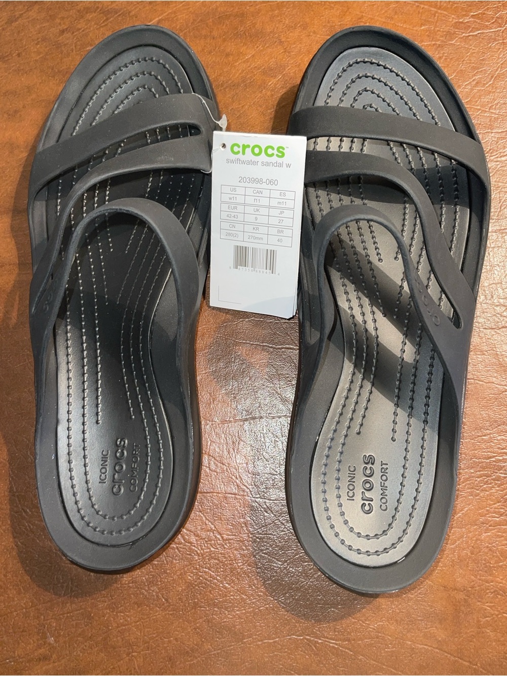CROCS Swiftwater Slip-on Sandals - Black/Grey NWT Sz. 11